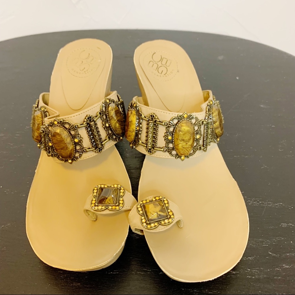BCBG embellished leather platform sandals, 6.5